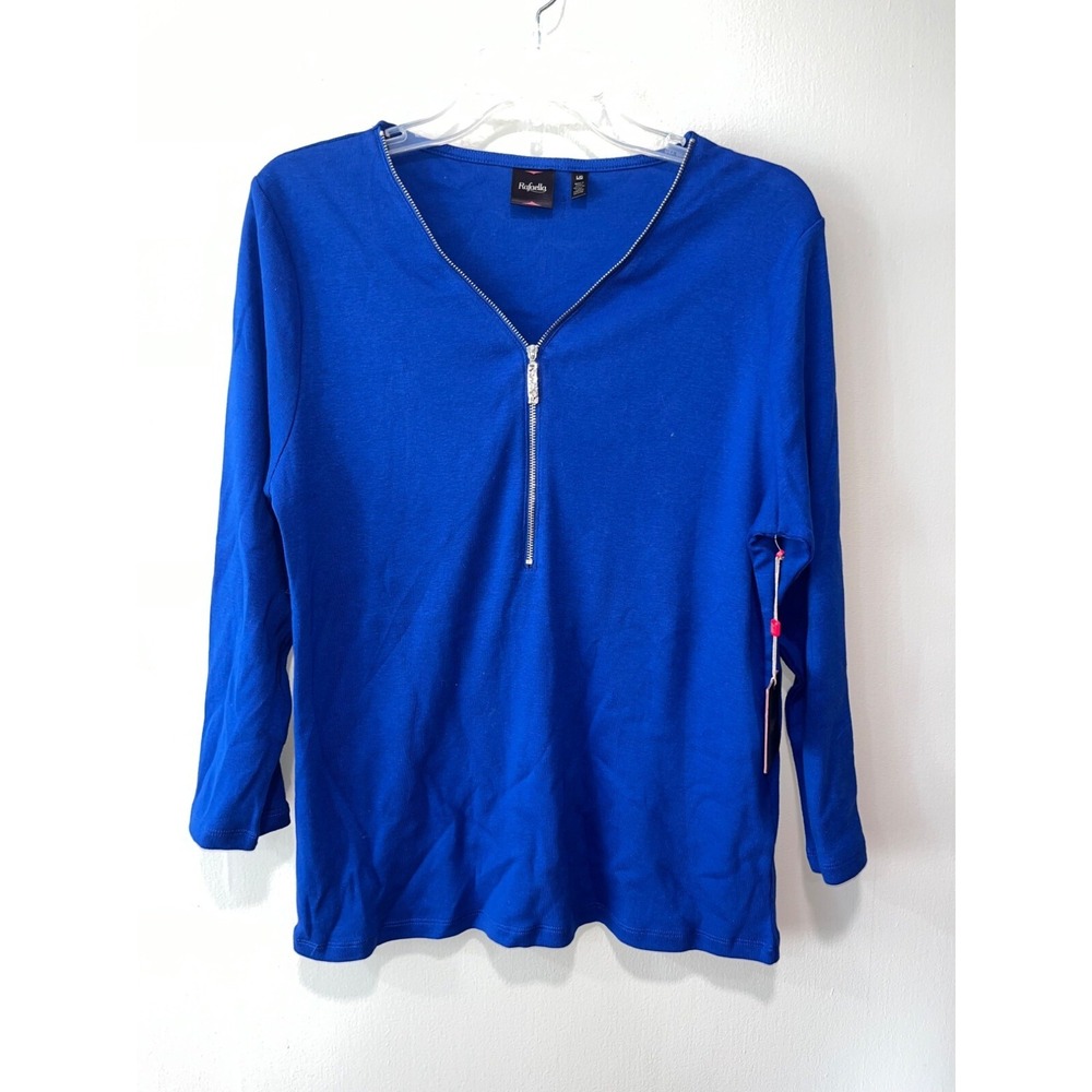 Rafaella Womens Long Sleeve Blue Top With Front Zipper Size L